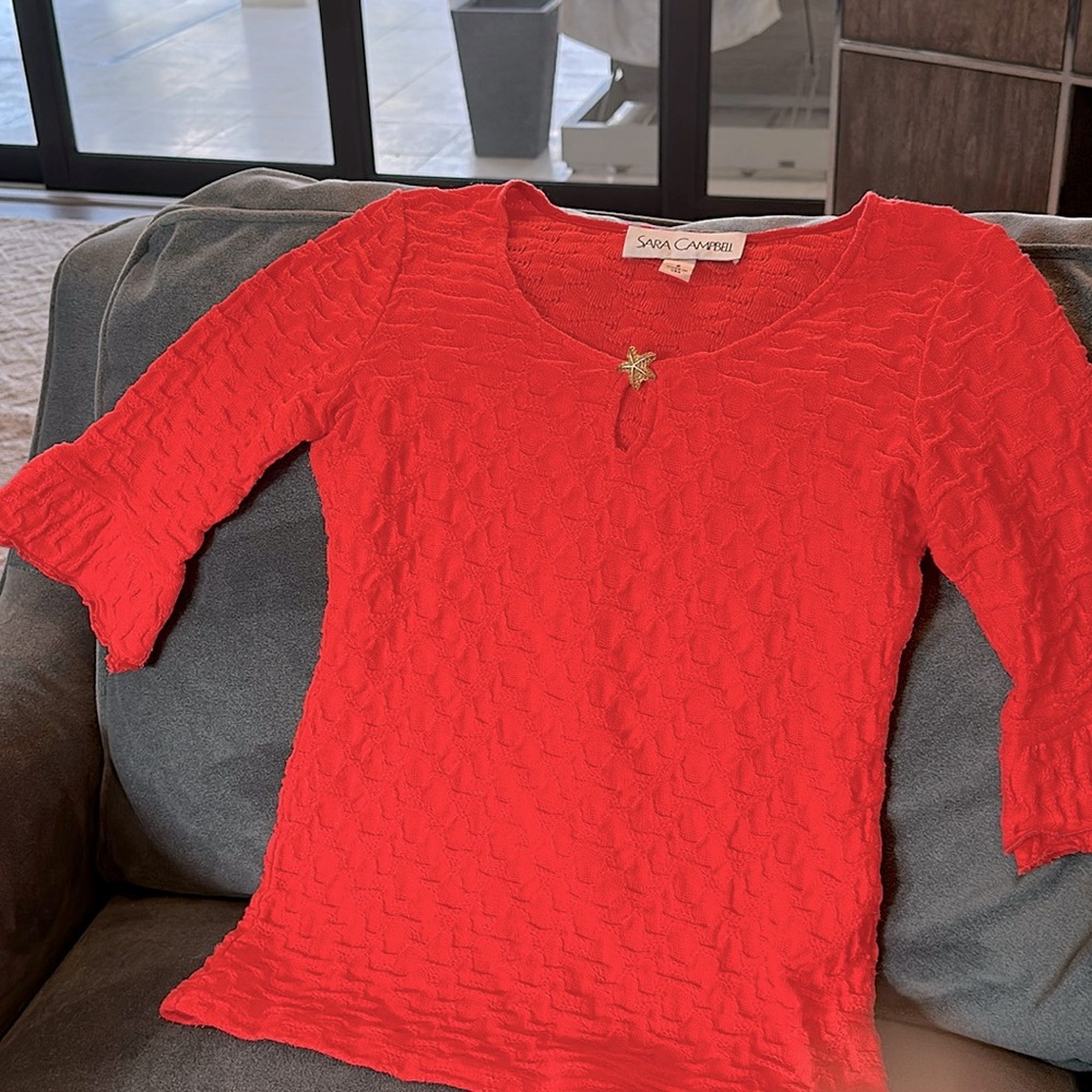 Sara Campbell FANTASTIC Chic orange.cool fabric &justenoughdetail to be special